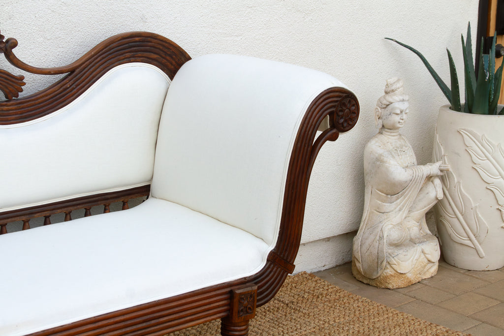 Rare Malabar Hand-Carved Upholstered Settee