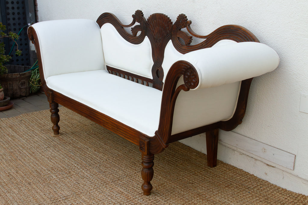 Rare Malabar Hand-Carved Upholstered Settee