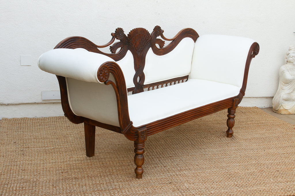 Rare Malabar Hand-Carved Upholstered Settee