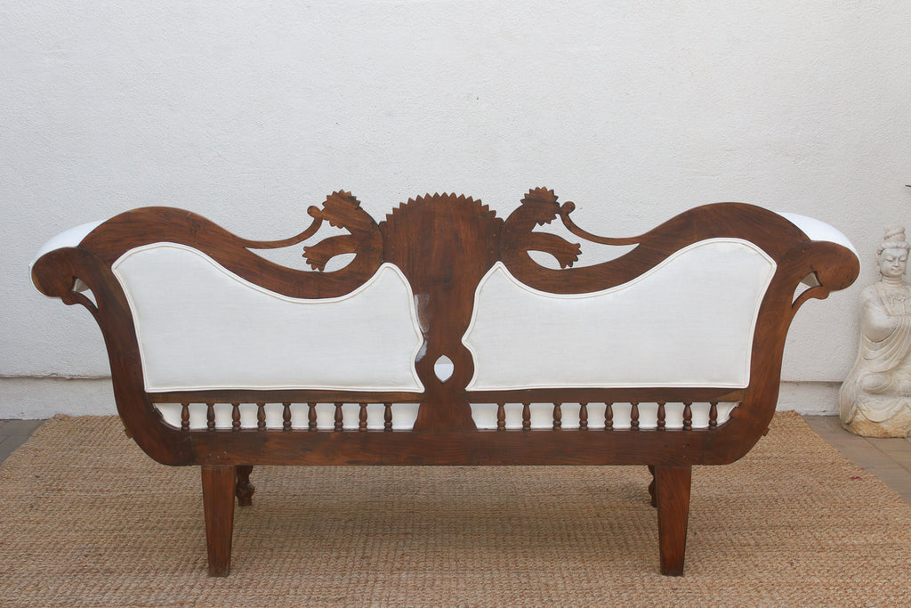 Rare Malabar Hand-Carved Upholstered Settee