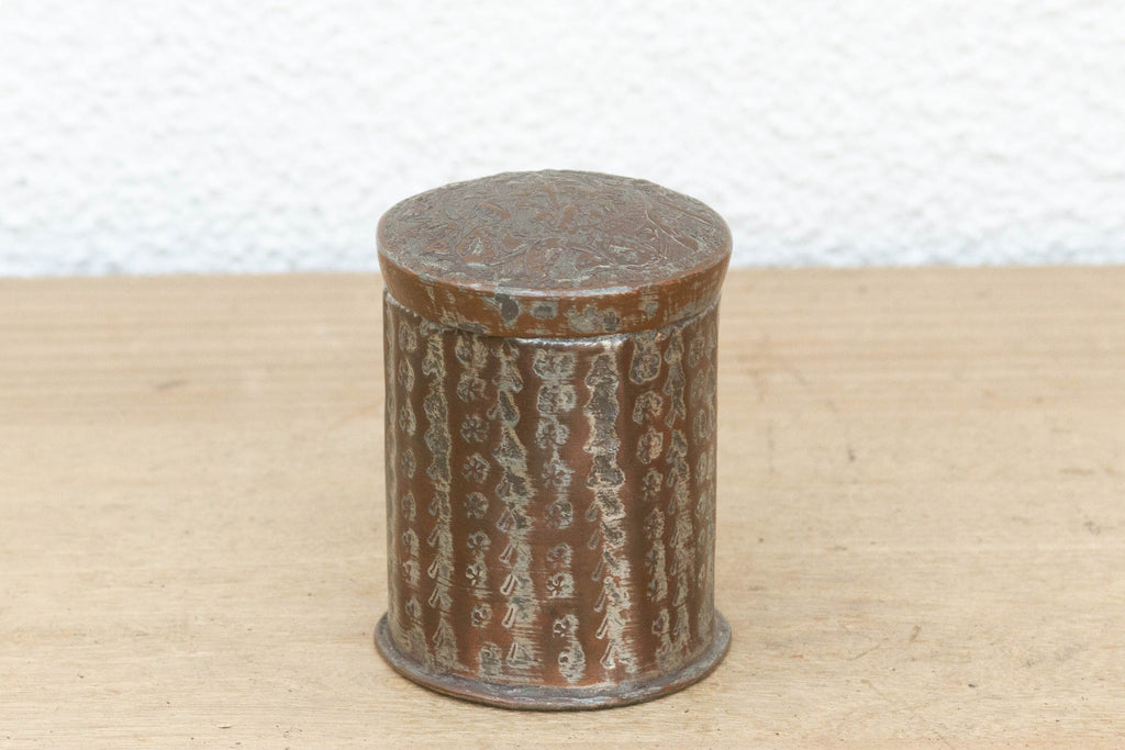 Petite Antique Etched Copper Spice Container