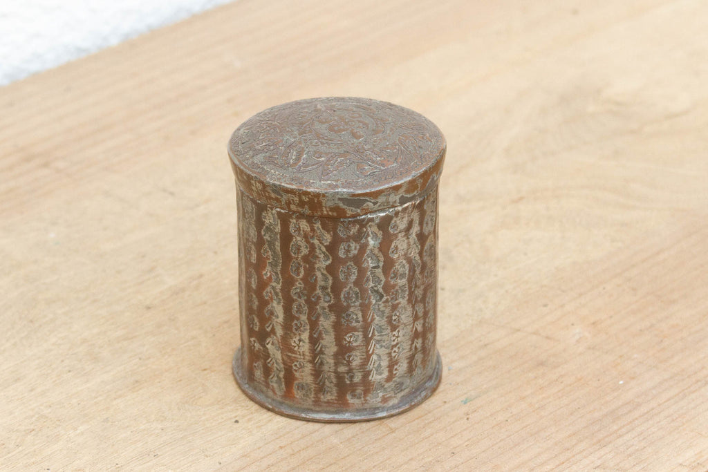 Petite Antique Etched Copper Spice Container