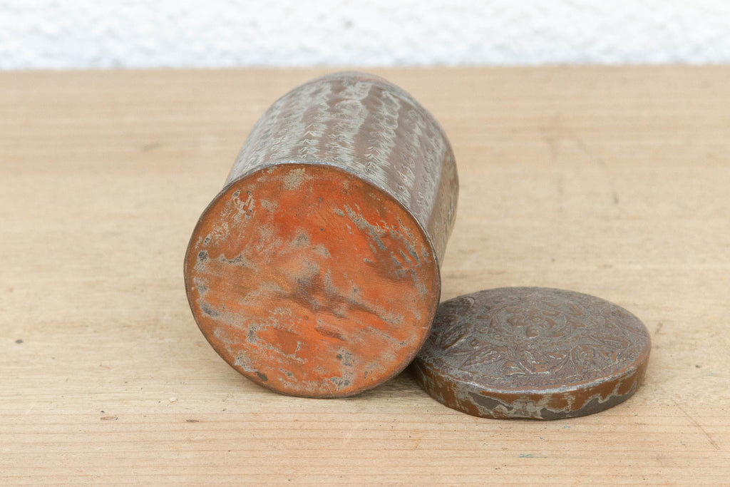 Petite Antique Etched Copper Spice Container