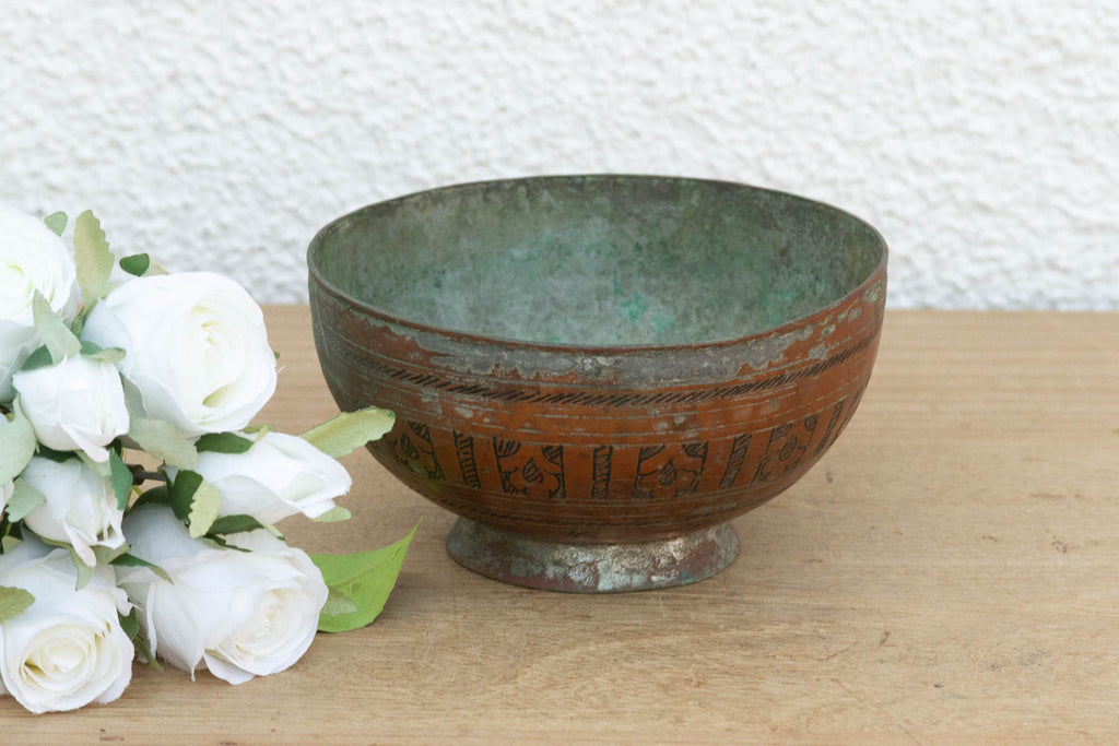 Small Hand-Engraved Antique Copper Bowl