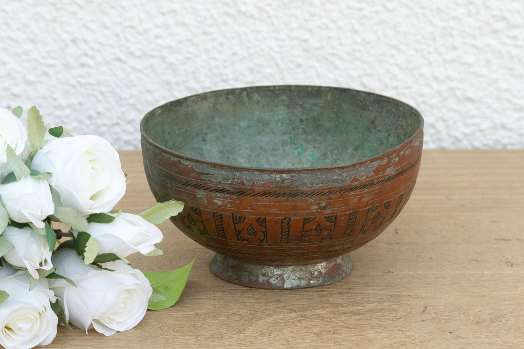 Small Hand-Engraved Antique Copper Bowl