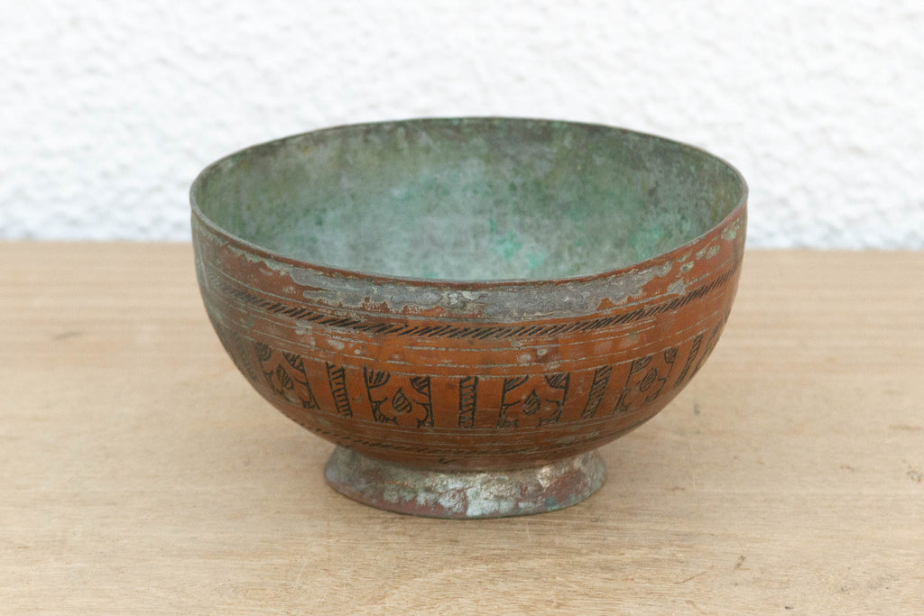 Small Hand-Engraved Antique Copper Bowl