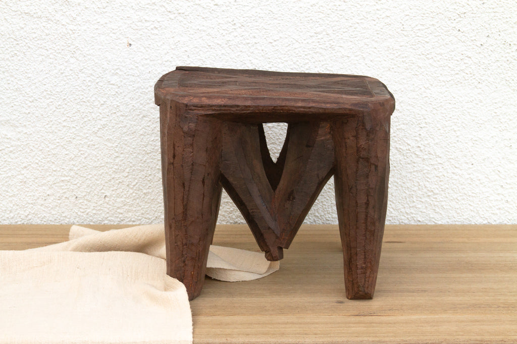 Vintage Market Day Carved Stool (Trade)