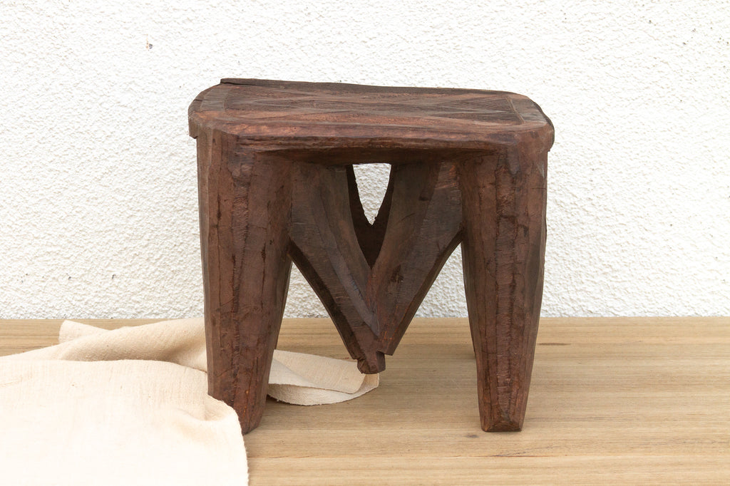 Vintage Market Day Carved Stool (Trade)