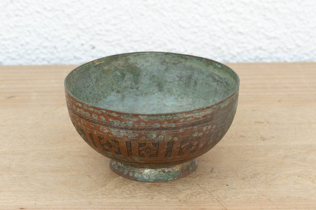 Small Hand-Engraved Antique Copper Bowl