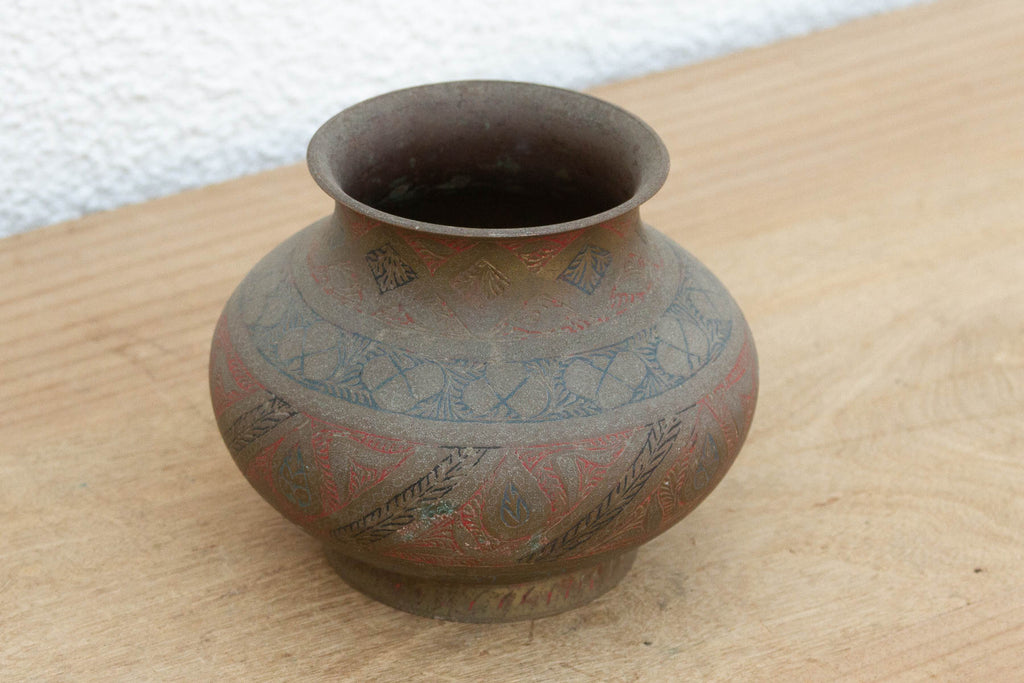 Red & Black Enamel Antique Brass Vessel