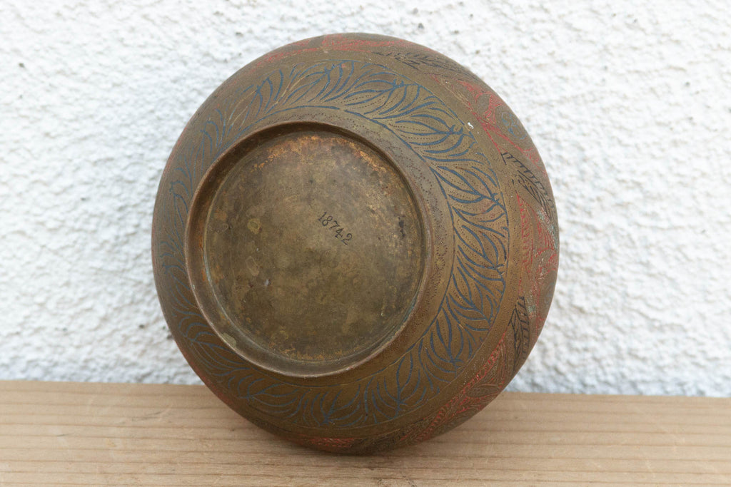 Red & Black Enamel Antique Brass Vessel