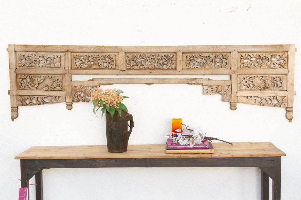 7' Antique Bleached Wood Carved Arch