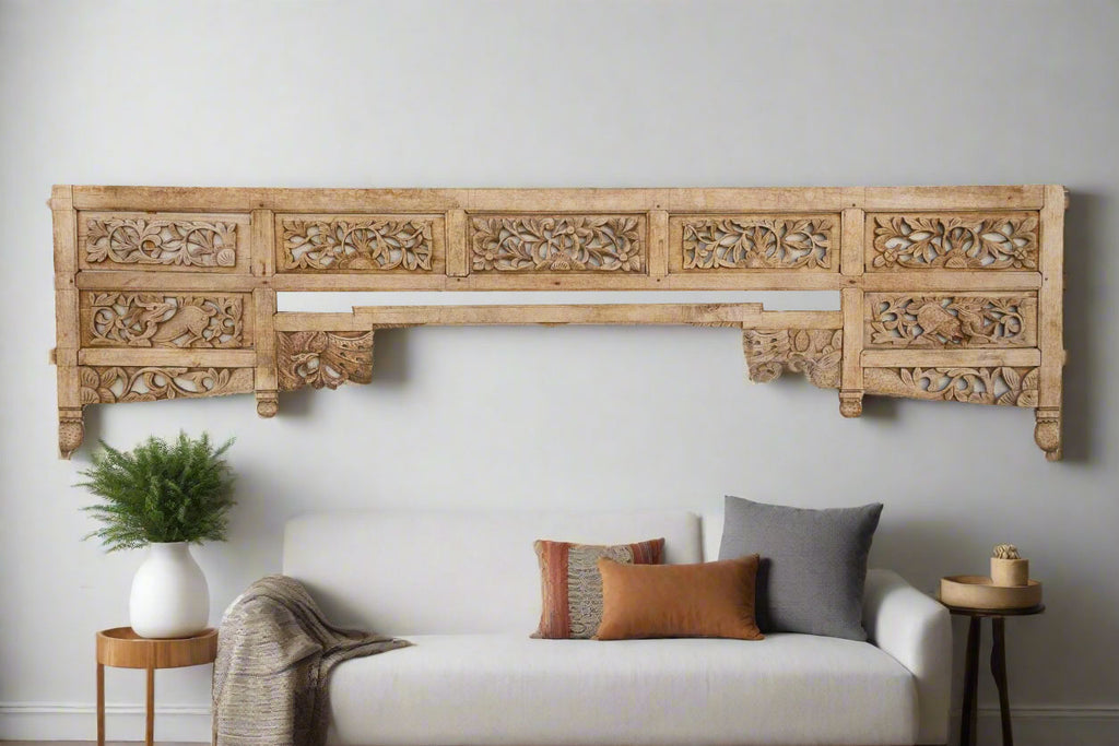 7' Antique Bleached Wood Carved Arch