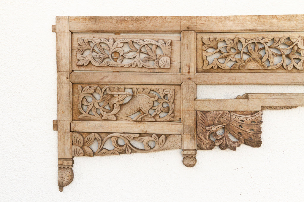 7' Antique Bleached Wood Carved Arch