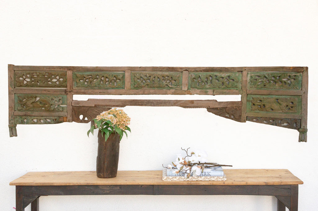 1800's Painted Green & Gray Architectural Carving