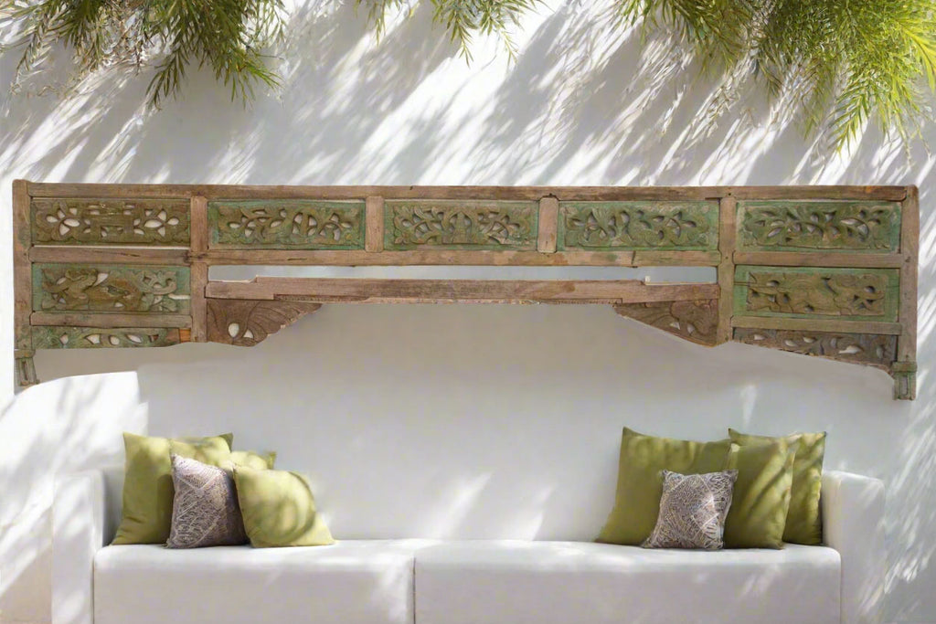 1800's Painted Green & Gray Architectural Carving