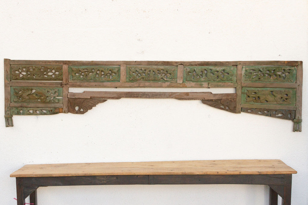 1800's Painted Green & Gray Architectural Carving