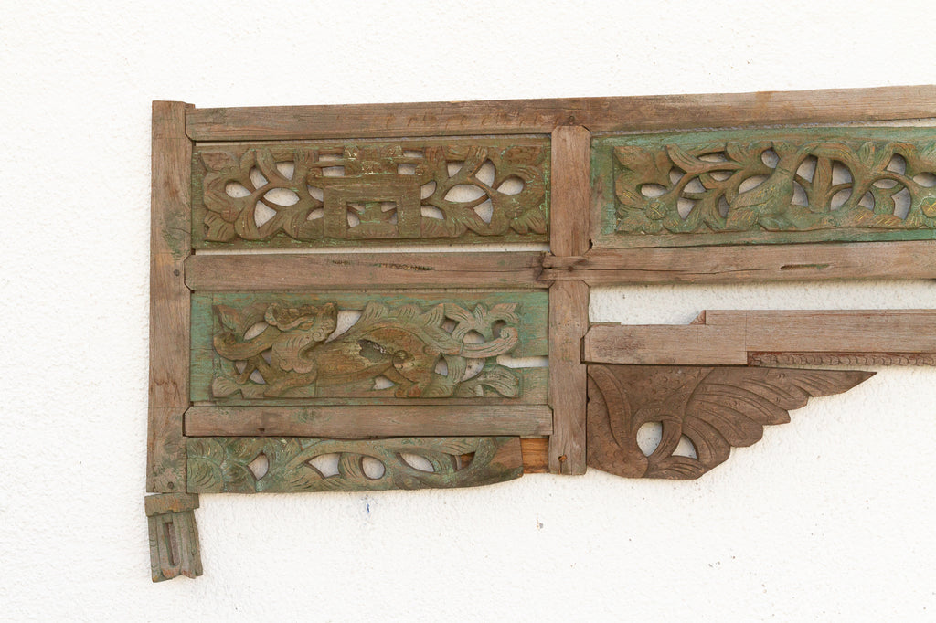 1800's Painted Green & Gray Architectural Carving