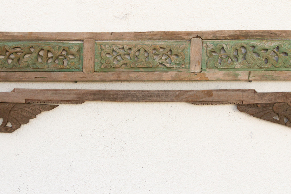 1800's Painted Green & Gray Architectural Carving