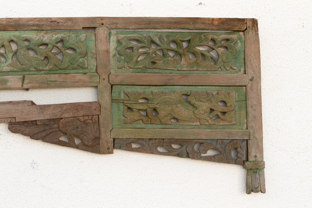 1800's Painted Green & Gray Architectural Carving