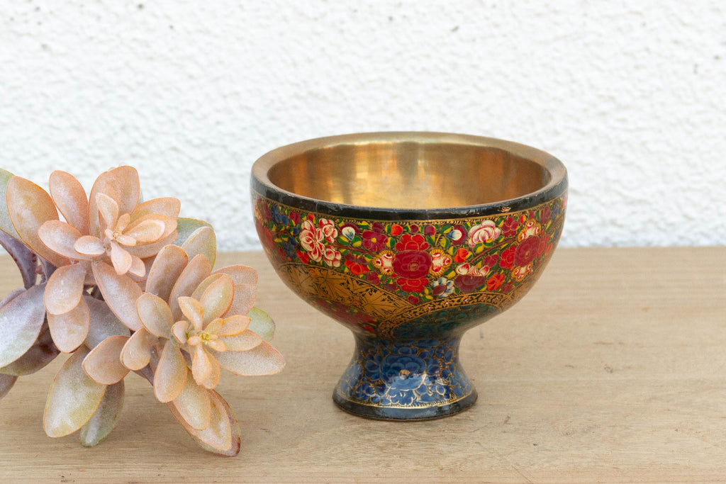 Vintage Kashmiri Floral Painted Bowl