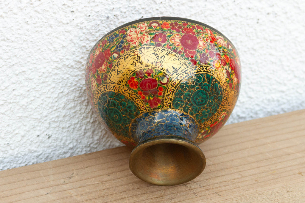 Vintage Kashmiri Floral Painted Bowl