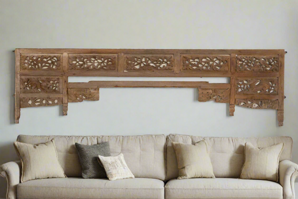 Antique Carved Lattice Wood Oriental Panel