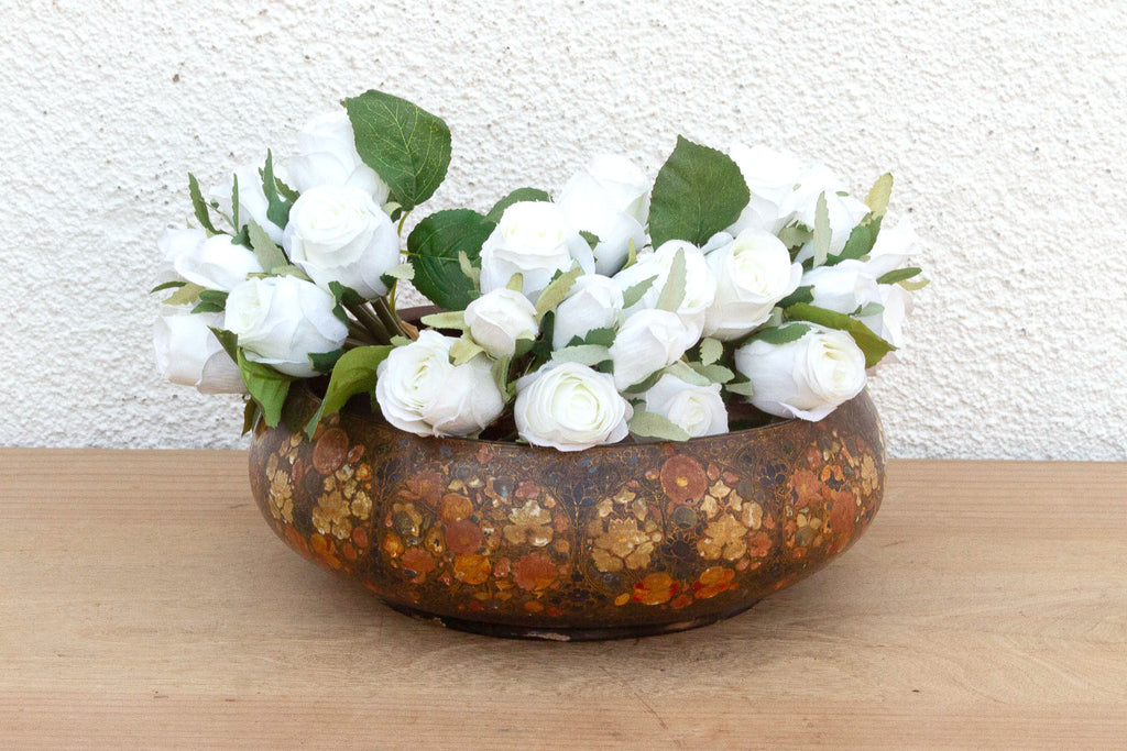 Large Antique Kashmiri Hand-Painted Bowl