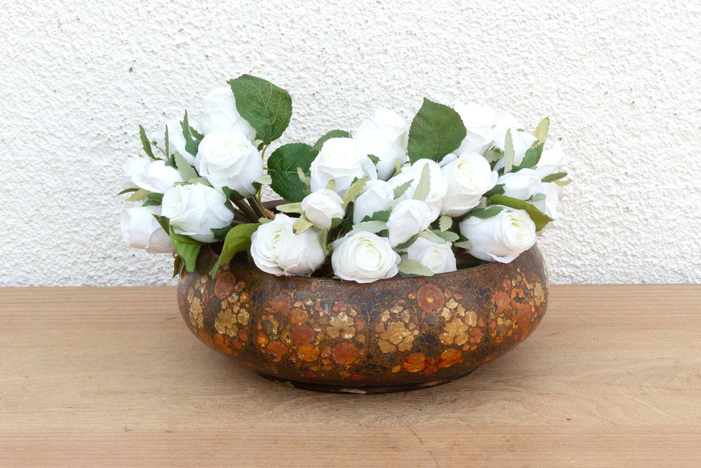 Large Antique Kashmiri Hand-Painted Bowl