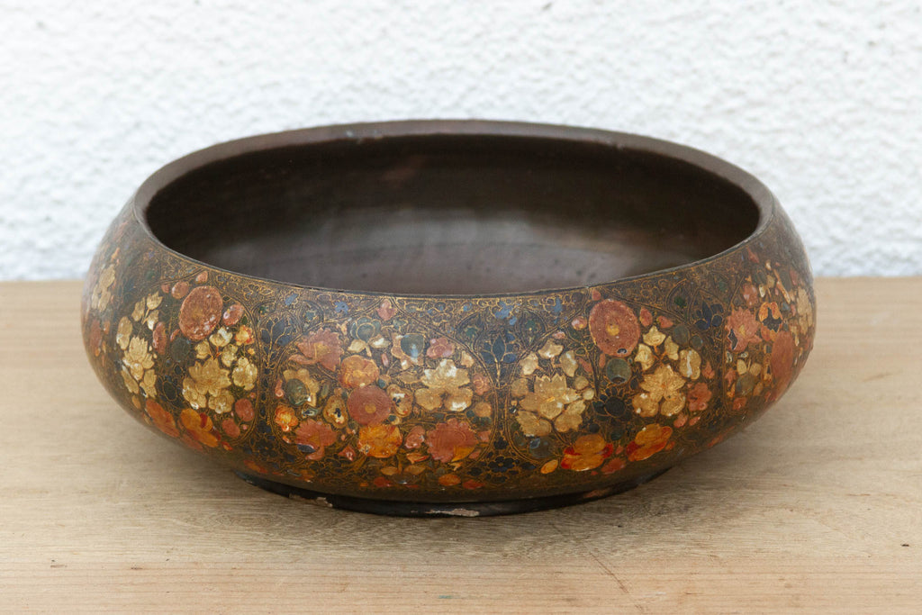 Large Antique Kashmiri Hand-Painted Bowl