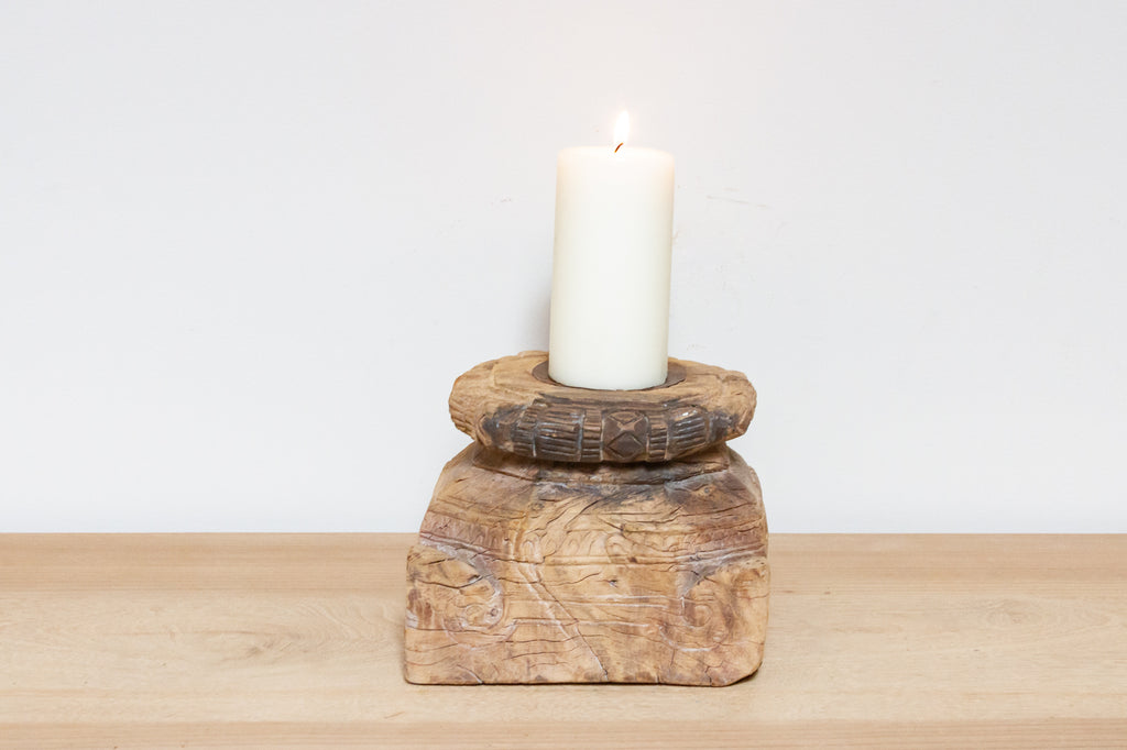 Aria Carved Wood Candle Holder