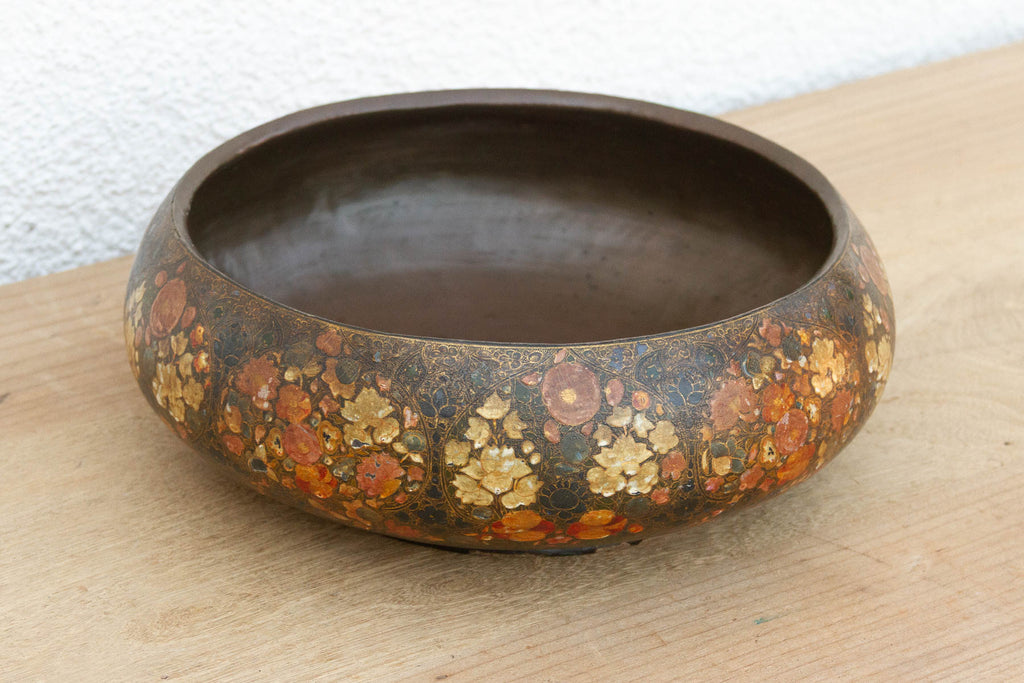 Large Antique Kashmiri Hand-Painted Bowl
