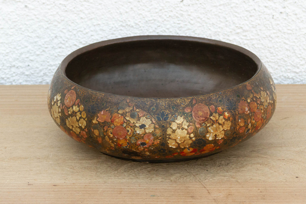 Large Antique Kashmiri Hand-Painted Bowl