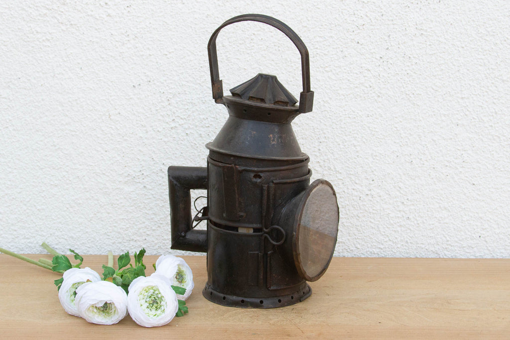 Antique Industrial Iron Railway Lantern