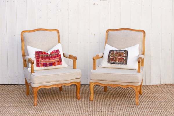 Pair of French Linen Upholstered Arm Chairs