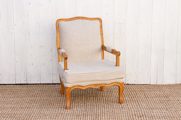Finely Carved French Linen Arm Chair