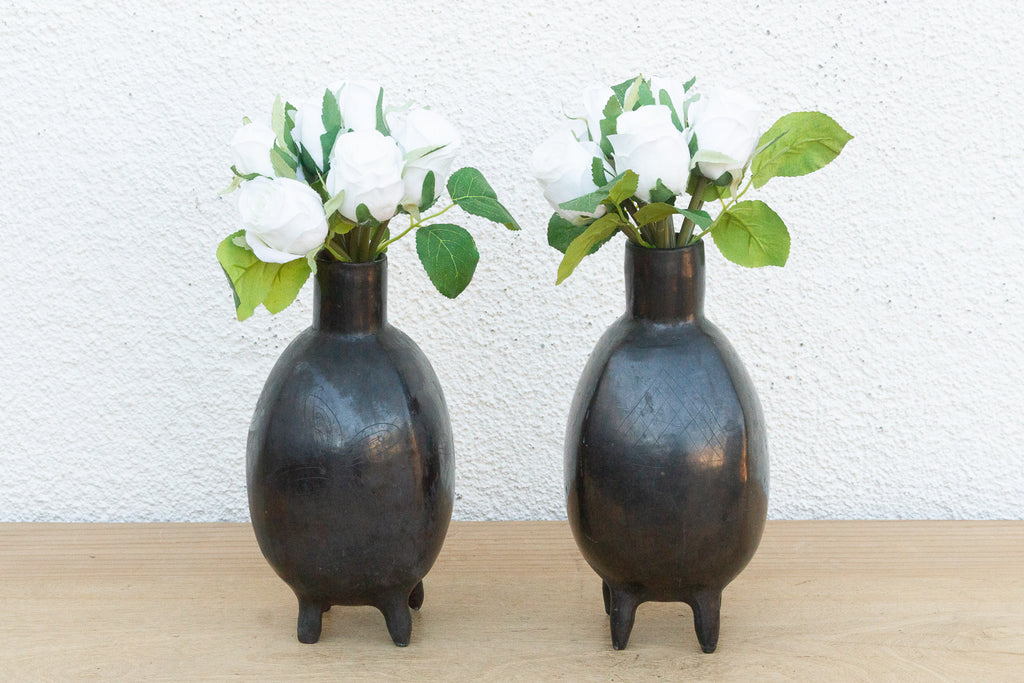Pair of Vintage Oaxacan Black Clay Vases (Trade)