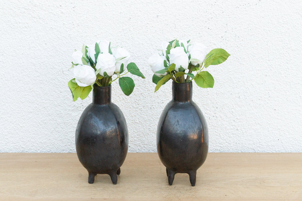 Pair of Vintage Oaxacan Black Clay Vases (Trade)