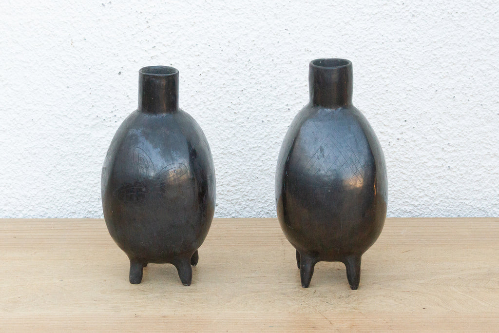 Pair of Vintage Oaxacan Black Clay Vases (Trade)