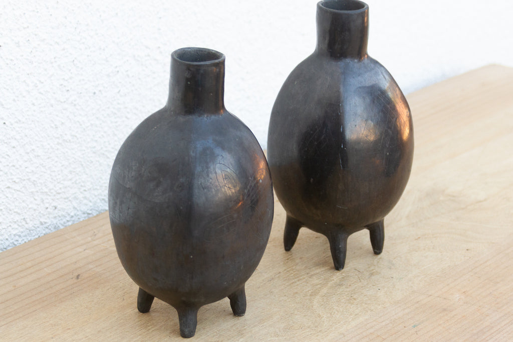 Pair of Vintage Oaxacan Black Clay Vases (Trade)