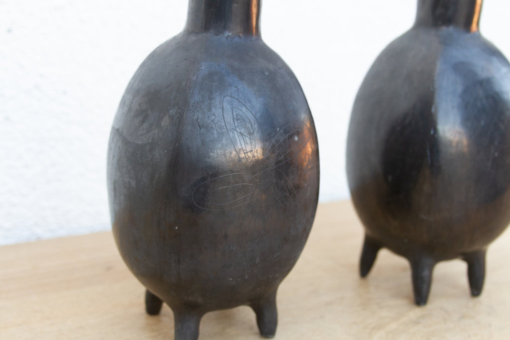 Pair of Vintage Oaxacan Black Clay Vases (Trade)