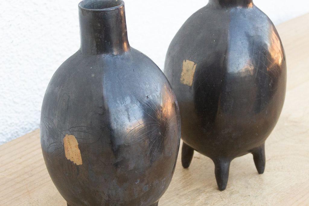 Pair of Vintage Oaxacan Black Clay Vases (Trade)