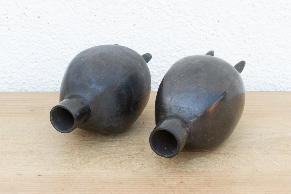 Pair of Vintage Oaxacan Black Clay Vases (Trade)