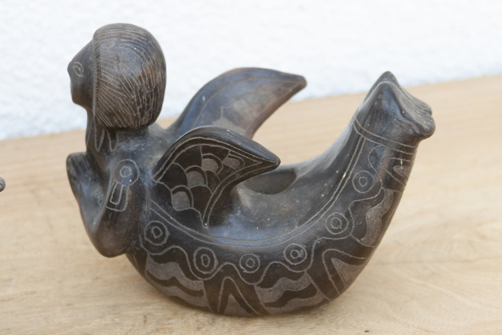 Pair of Vintage Black Clay Mythological Sirens