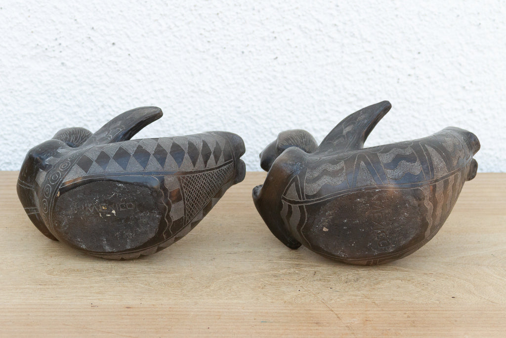 Pair of Vintage Black Clay Mythological Sirens