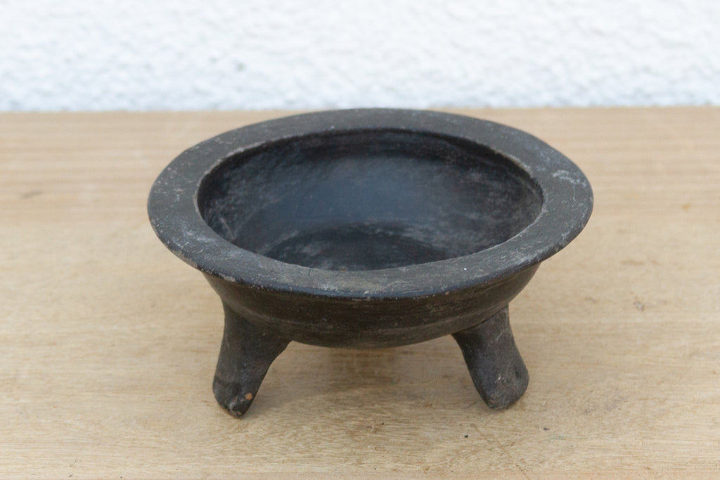 Small Vintage Black Clay Tripod Bowl