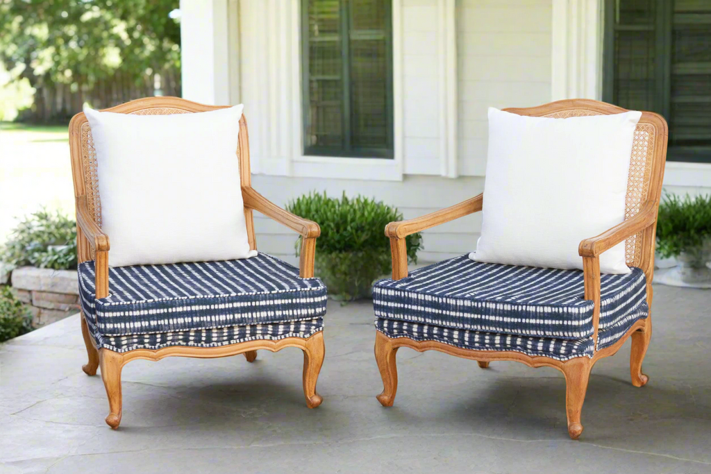 Pair of Cane Indigo Provincial Armchairs