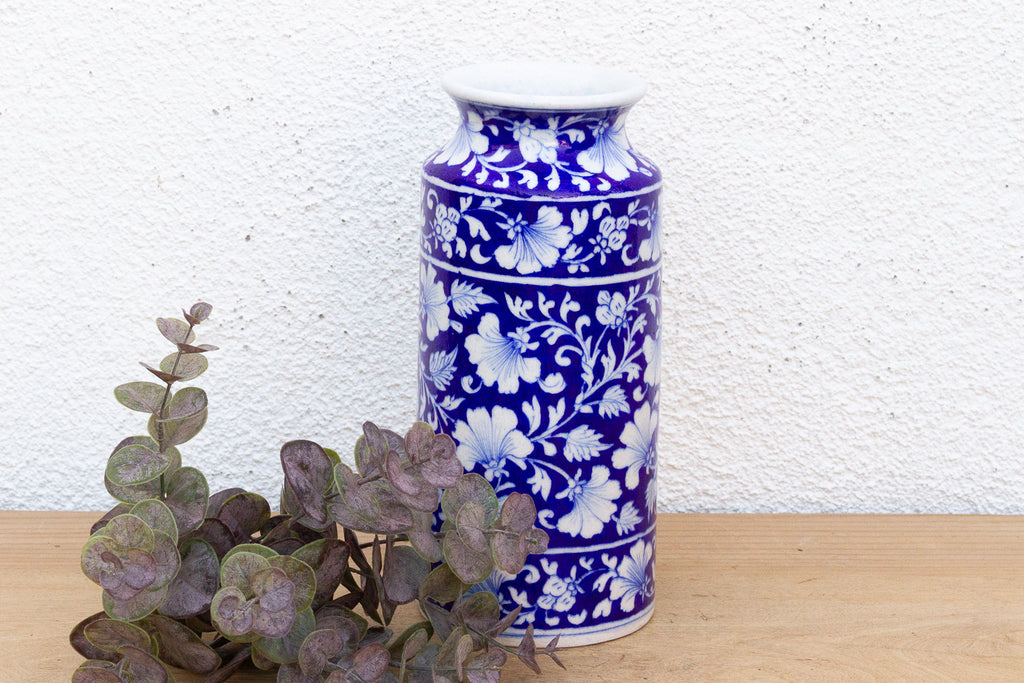 Blue & White Jaipur Pottery Vase