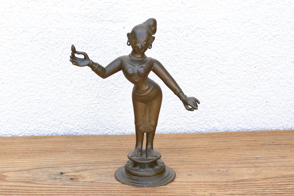 Antique Sculptural Brass Indian Tribhanga Icon (Trade)