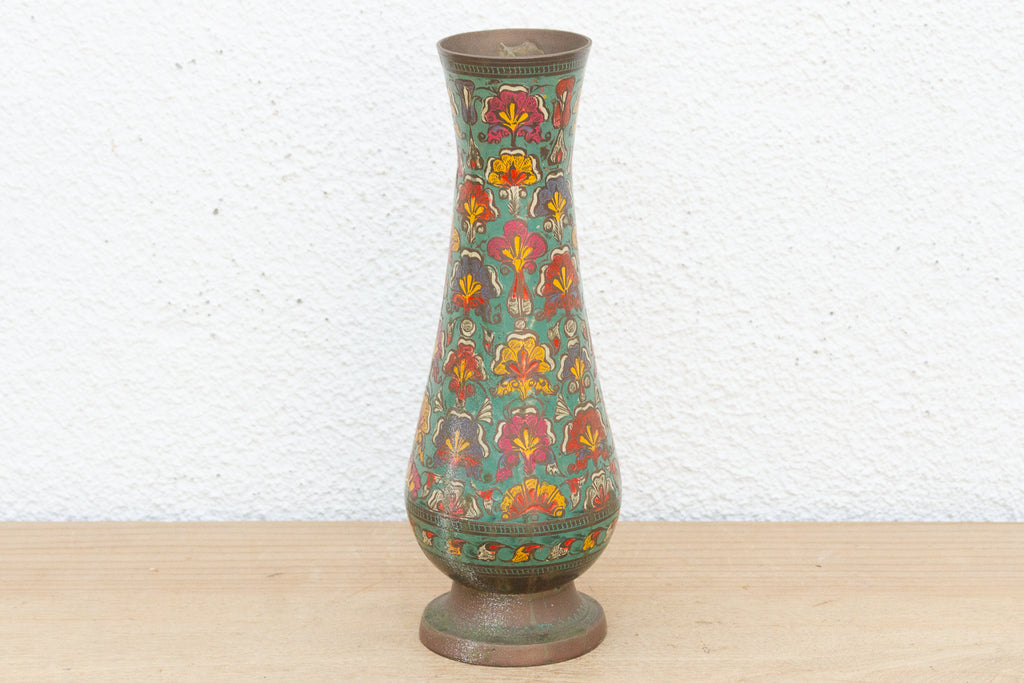 Mid-Century Etched Brass & Enamel Vase (Trade)